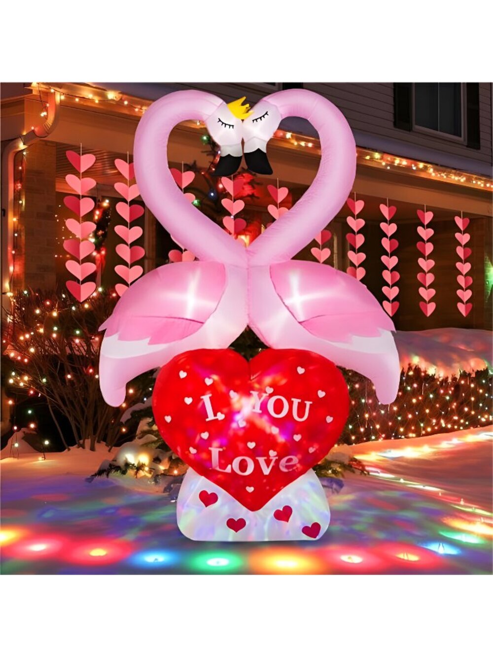 6FT Valentines' Day Inflatables Couple's Swan with Love Heart, LED Lighted
